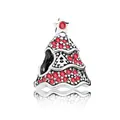 Silver Christmas tree charm with sparkling red gemstones and a star top for bracelets - Red Rhinestone Christmas Tree (G4-16)