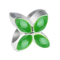 Silver four-leaf clover charm with green enamel petals and polished metal base - Green