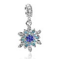 Snowflake pendant with blue and white crystals on polished silver charm for DIY bracelets - Blue