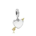 Polished silver heart charm with a golden cupid arrow and sparkling zircon bail - Heart with Arrow Cupid Charm