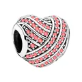 Abalorio de corazón plateado con ondas y cristales rosa para joyería artesanal - Rosa