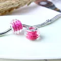 Pink shimmering glass charm bead with S925 sterling silver core on silver chain - Peach Pink Spiral (RL-05)