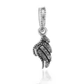 Oxidized silver wing charm pendant with sparkling cubic zirconia for DIY bracelets - White