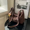 Brown large capacity tote bag with teddy bear pendant for commuting or casual wear - No Pendant / Brown