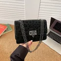 Chic black leopard print chain bag for women with silver buckle in casual style - Black