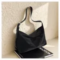 Detail of black Hobo bag with soft texture, silver square buckle, and large capacity - Black
