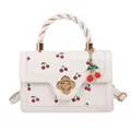 Sac à main blanc à motif cerise avec fermoir fleur dorée et bandoulière amovible - Blanc