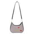 Sac hobo en daim gris avec broderies de nœuds colorés et détails en cuir noir - Gris