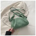 Chic pleated grass green crossbody bag with knotted handle in soft faux suede finish - Green