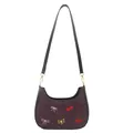Sac sous le bras en daim violet foncé avec nœuds brodés et bandoulière en cuir noir - Violet