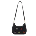 Sac demi-lune en velours noir avec broderies nœuds colorés et détails dorés - Noir