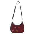 Mini sac d'épaule bordeaux en suédine avec broderies de nœuds colorés et détails dorés - Rouge