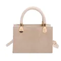 Borsa a tracolla beige quadrata con manico intrecciato e dettagli in metallo dorato - Cachi