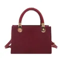 Elegante borsa a mano quadrata bordeaux con manico intrecciato e borchie dorate lucide - Rosso