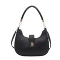 Elegante borsa hobo a mezzaluna nera con finiture dorate e tracolla regolabile - Nero