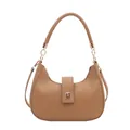 Borsa hobo a mezzaluna in pelle PU marrone caramello con chiusura in metallo dorato - Cachi