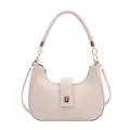 Elegante borsa a tracolla beige a mezza luna con chiusura in metallo dorato - Bianco