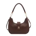 Borsa hobo a mezzaluna marrone scuro in ecopelle con fibbia dorata e tracolla - Marrone