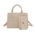Beige Stepphandtasche mit passender Mini-Tasche und verstellbarem Riemen im modernen Stil - Weiß