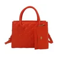 Orange-rote Stepp-Handtasche für Damen mit einer passenden kleinen Zubehörtasche - Orange
