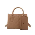 Borsa a tracolla trapuntata kaki minimalista con manico rotondo e mini pochette coordinata - Kaki