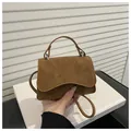 Deep brown suede crossbody bag with vintage flap design and silver hardware details - Brown