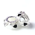 Perles de charme cylindriques en argent avec cœurs en émail noir et blanc pour bracelets - Noir et Blanc