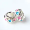 Perle charm en argent avec cœurs en émail rose et bleu pour bracelets DIY - Bleu Tiffany