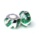 Green glitter enamel heart bead in silver finish for modular charm bracelets - Green