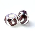 Silver bead charm with sparkling dark red enamel finish for DIY bracelets - Brown