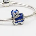 S925 zilveren slangenarmband met blauwe emaille leeuwendans bedel en kristallen - Blauw