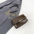 Chic brown patent leather small square bag with elegant gold chain shoulder strap - Brown