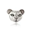 Silver cheetah charm pendant with black enamel eyes and vintage textured finish - Leopard Head Style / Silver