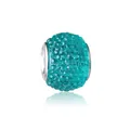 Macro detail of turquoise rhinestone pavé charm bead with silver inner ring for DIY bracelet - Fruit Green