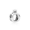 Abalorio de corona de plata con diseño de corazón hueco para pulseras, acabado pulido - Estilo de Letra Redonda con Corona (K11-14)