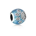 Charm in vetro marmorizzato blu con impronta di zampa argentata e zirconi per bracciali - Blu lago