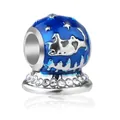 Zilveren bedel met donkerblauw emaille en sterpatronen voor DIY armbanden - Blauw Emaille Rendier Sterrenhemel Stijl / Blauw