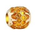 Golden honeycomb charm bead with orange enamel finish for DIY jewelry bracelets - Gold
