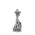 Silver bow and red enamel castle charm pendant for necklaces and bracelets on white background - Red Castle Bowknot Hook (M9-17)