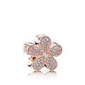 Roségold-Anhänger in Fünfblatt-Blütenform mit Pavé-Diamanten und zentralem Kristall - Fünfblättrige Blume Stil / Roségold
