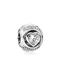 Charm a cuore argentato con cristalli di zirconia cubica per bracciali di alta qualità - Argento