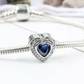 Silver snake chain bracelet featuring a dark blue heart-shaped gem pendant with crystals - Silver Base / Blue Style (01)