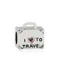 Silver suitcase charm with I Heart To Travel engraving and red enamel heart detail - Suitcase (M2-16)