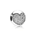 Abalorio de corazón plateado con cristales pavé para pulseras personalizadas - Estilo de Corazón Pavé de Strass (K5-04)