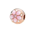 Pink enamel peach blossom bead charm with center gem in rose gold for DIY bracelets - Pink Gradient Cherry Blossom Bead (1)