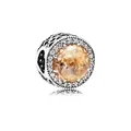 Silver bead charm with large faceted orange opal stone and sparkling white crystals - Orange Faceted Gemstone Round Style (1)