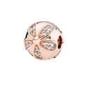 Rose gold hollow sphere charm with cubic zirconia floral pattern for DIY bracelets - Rose Gold Hollow Zirconia Flower Bead (2)