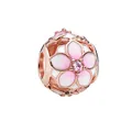 Rose gold cherry blossom charm with pink gradient enamel and center zircon stone - Pink Gradient Enamel Cherry Blossom Bead (4)