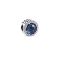 Pandora-style silver charm bead with dark blue gemstone and hollow heart design - Dark Blue Faceted Gemstone Round Style (5)