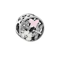 Silver charm bead with pink enamel butterfly and white floral pattern accents - Silver Butterfly Flower Hollow Bead (6)